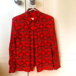 Alice+Olivia red bengal silk button down size XS with tags